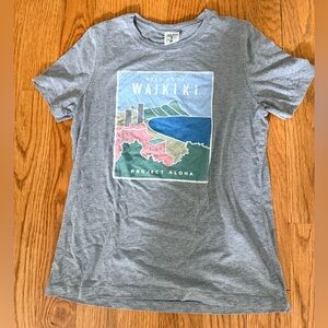 Project Aloha Waikiki Graphic Tee - Grey with Blue & Pink